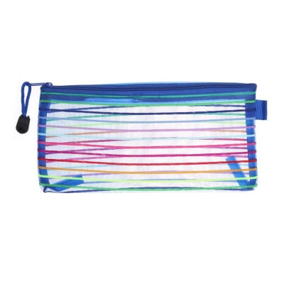 12Pcs Rainbow Stripes Mesh Pencil Case Holder Pouch Bag