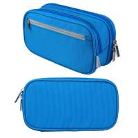 HOMEIN Blue Big Capacity Pencil Cases Stationery Case with Triple Zipper for School Student Boys Girls