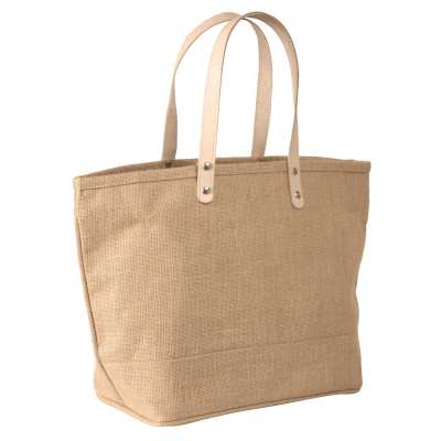 Large Jute Burlap Tote Bag With Leather Handles