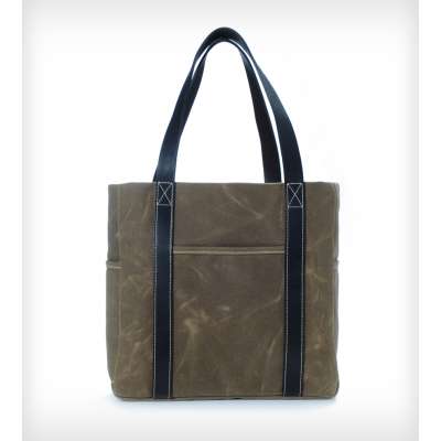 Heavy Duty Waxed Cotton Canvas Twill Tote Bag With Leather Trim