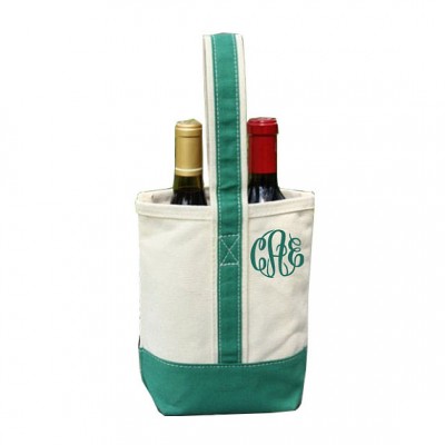 Personalized Canvas Wine Tote, Monogram Wine Tote, 2 bottle wine tote