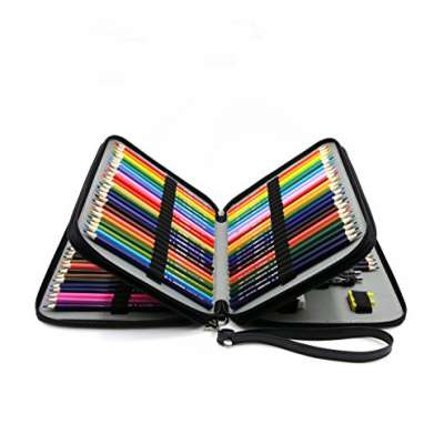 120 Slots Pencil Case PU Leather Handy Multi-Large Capacity Zipper Pencil Holder Bag With Handle Strap For Colored Pencil